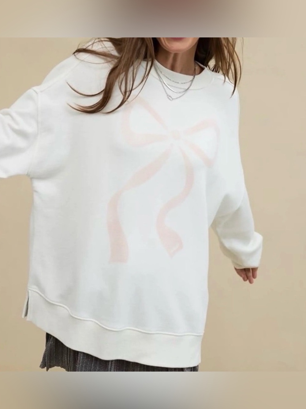 Aerie Oversized Bow Graphic Feminine Loungey Sweatshirt Womens Large